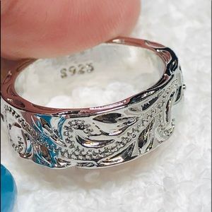 🎊silver ring wedding band style etched